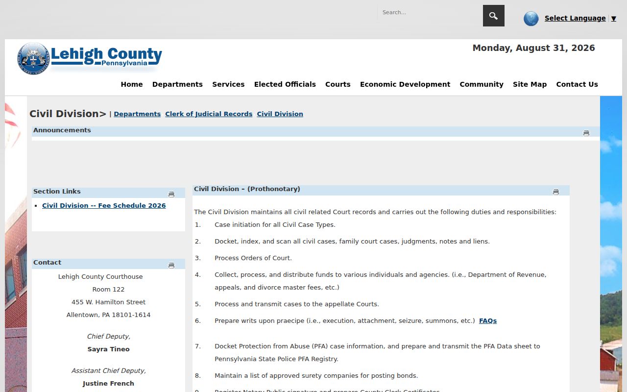 Whitehall Township residents directory view of Lehigh County Civil Division information