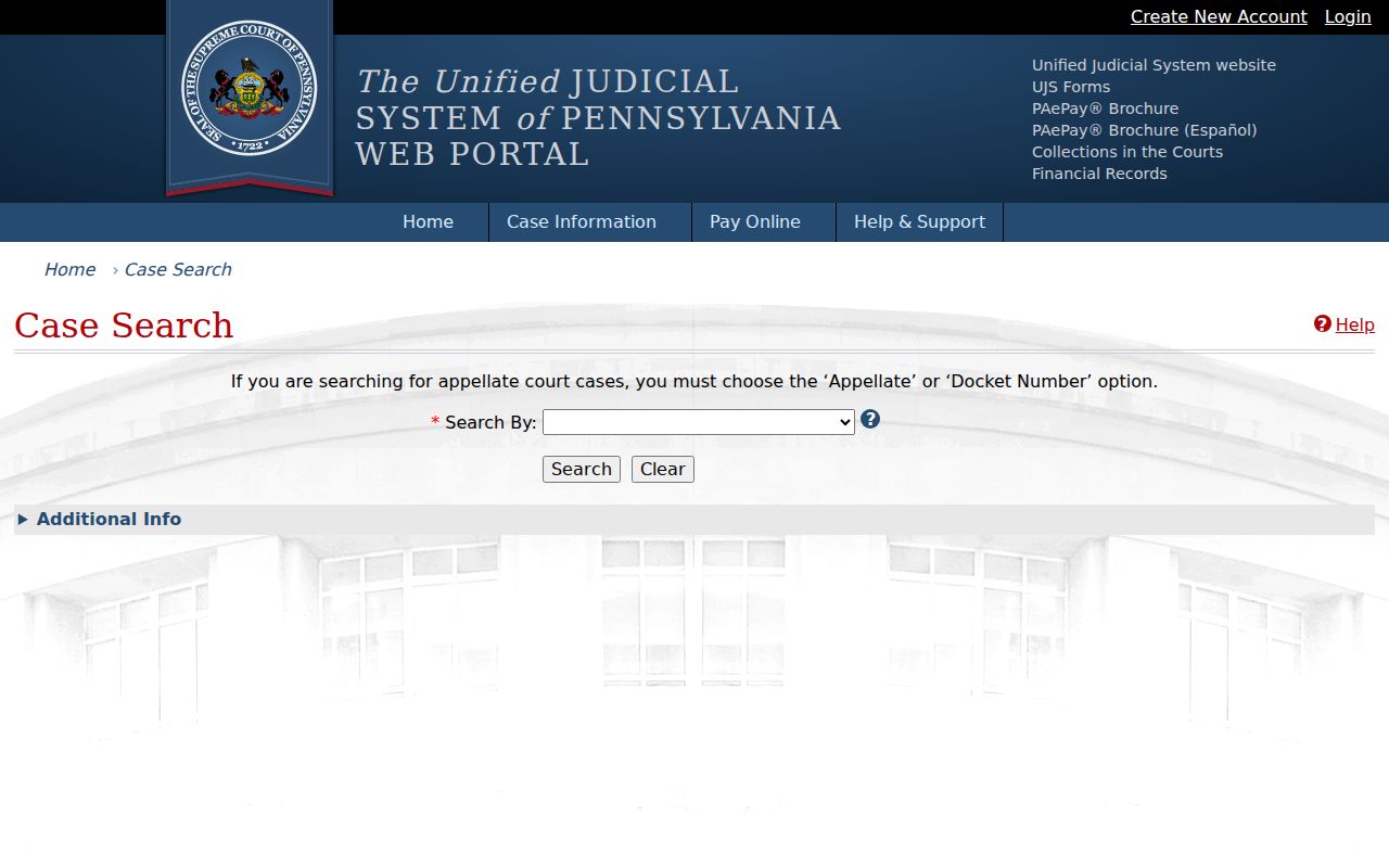 Whitehall Township residents directory view of Pennsylvania UJS Case Search